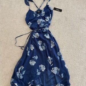 Lulu's Navy Floral High Low Wrap Dress